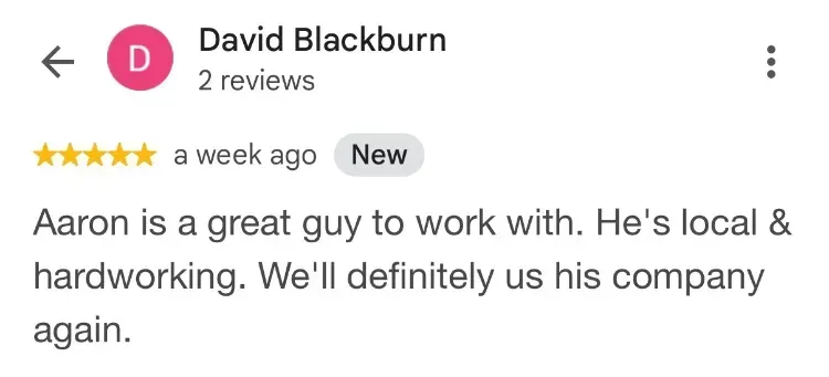 5-star Google review - David Blackburn - Sherbrooke Lake NS