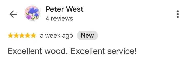 5-star Google review about firewood - Peter West - Conquerall Mills NS