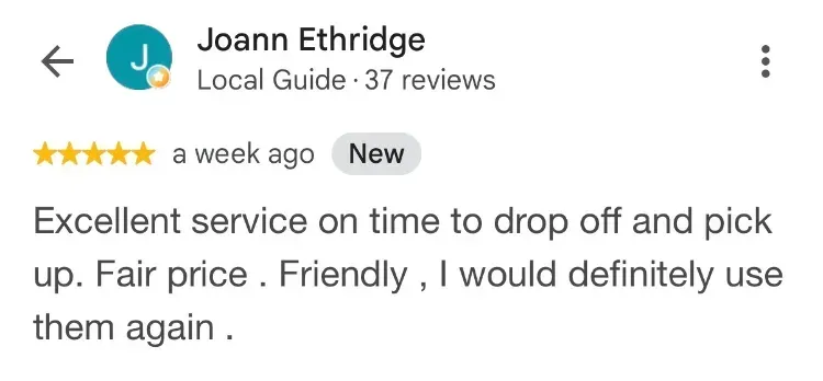 5-star Google review about dumpsters - Joann Ethridge