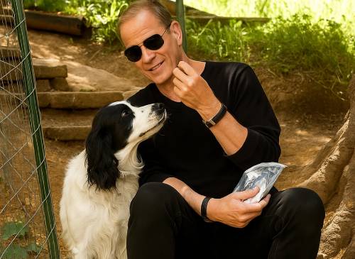 Dog trainer, Eric Dorfman with a non-aggressive dog