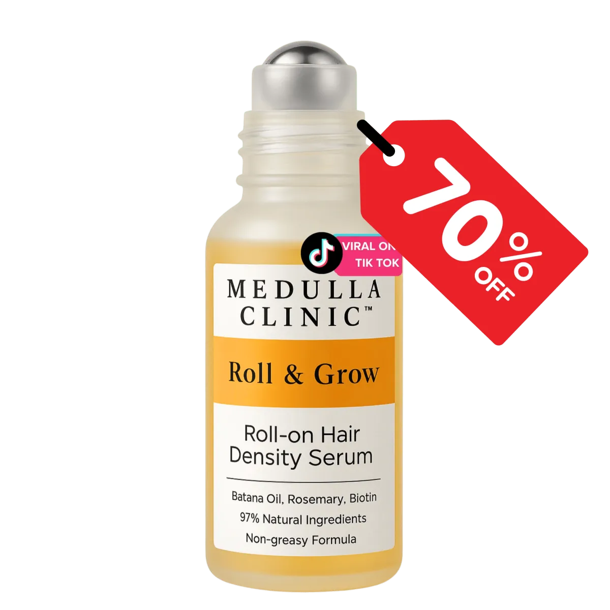 Medulla Clinic Roll-On Hair Serum with precision metal applicator for targeted scalp treatment and bioactive hair regrowth.