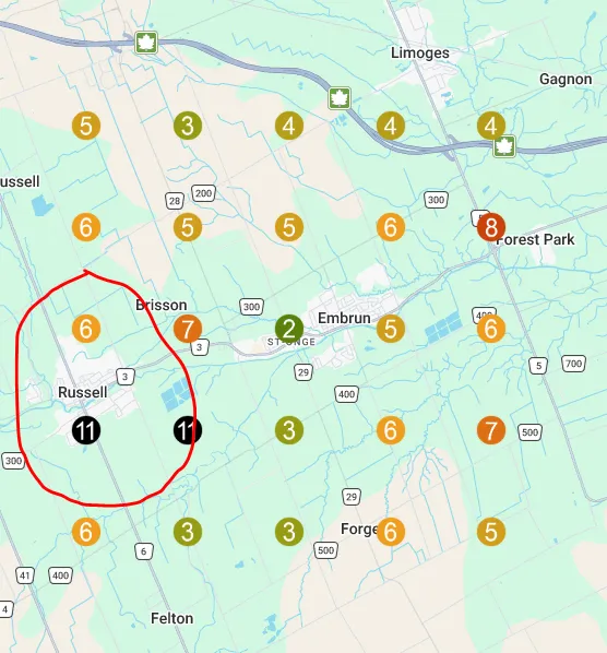 Local SEO visibility scan showing Google Maps rankings across Embrun, Ontario