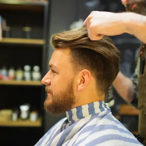 Professional men’s haircut in progress at Scuttlebutt Barbershop in Portsmouth, NH