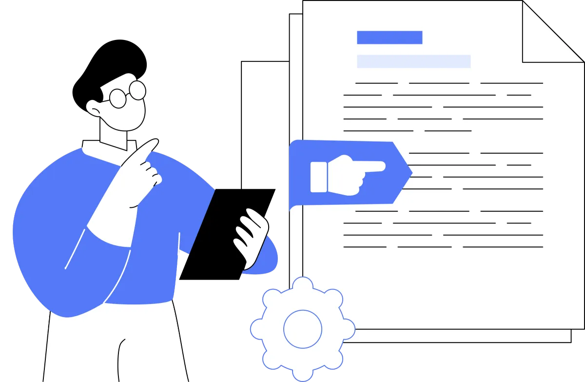 a man looking at something with a finger pointing at page