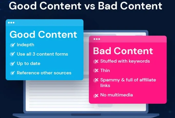 good content vs bad content examples on two signs