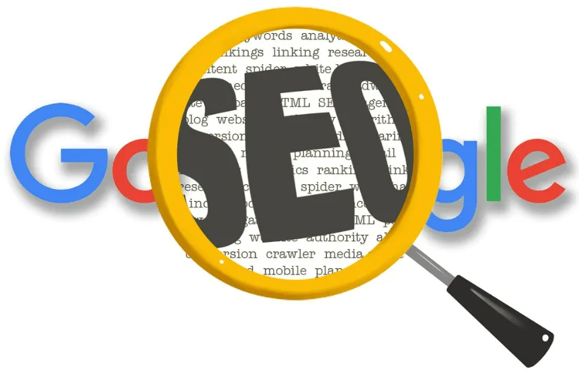 SEO In  circle with other complimentary factors pointing towards it