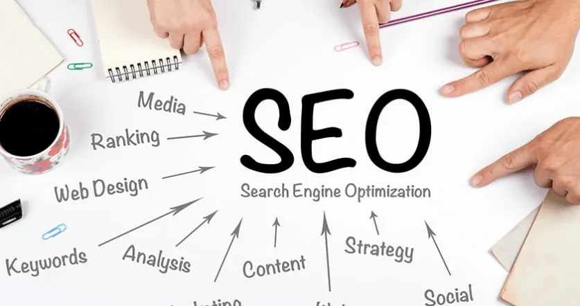 Ranking factors of SEO with Fingers pointing towards SEO