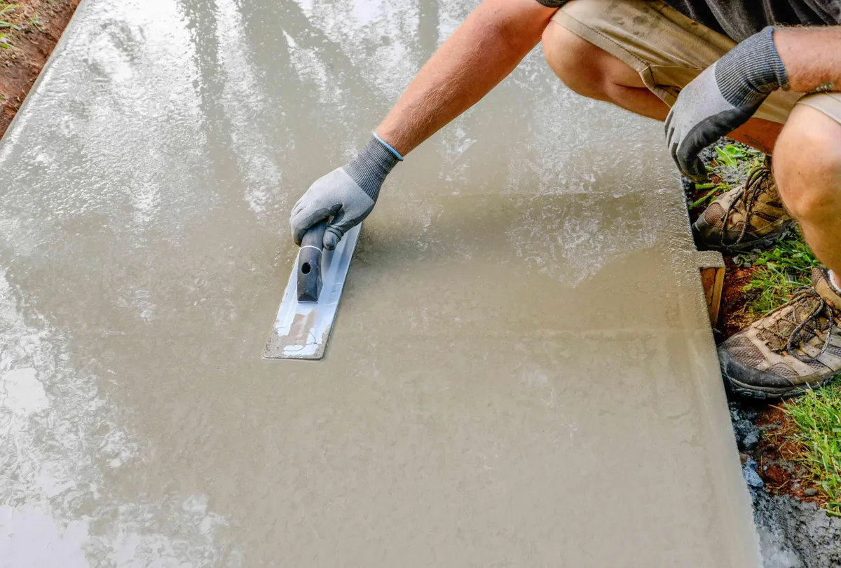 Person smoothing out wet concrete