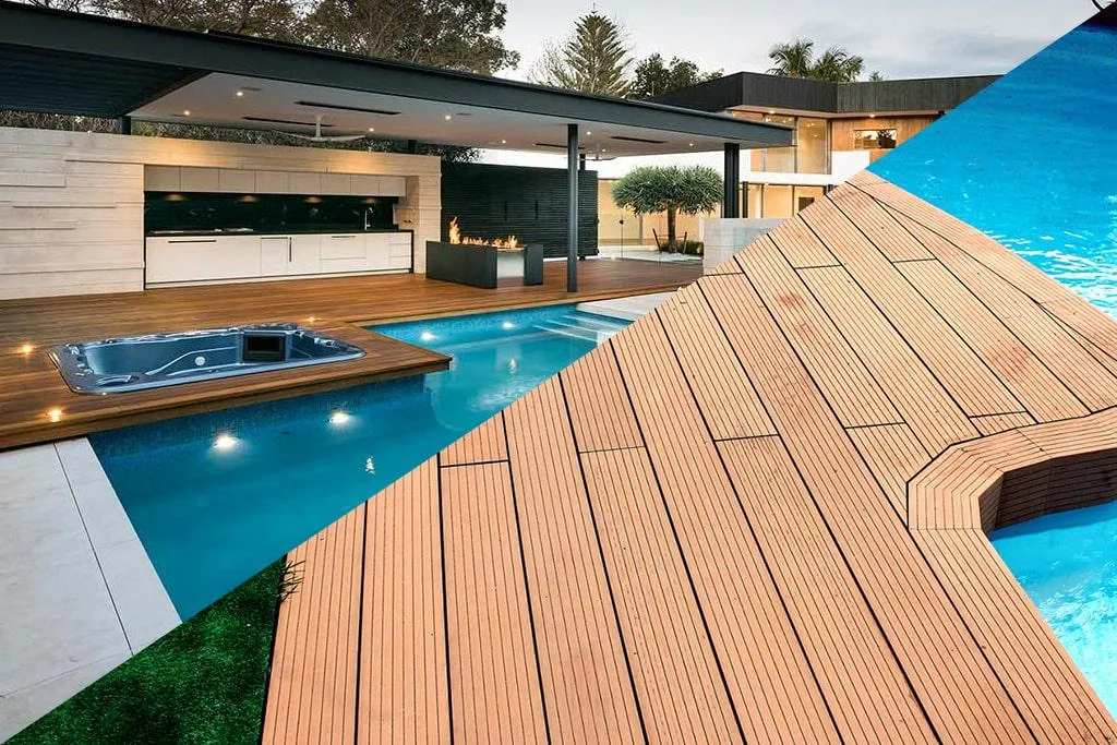Beautiful image of a deck alongside a pool