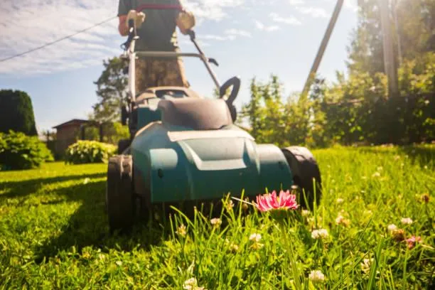 man mowing lawn