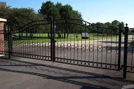 Black Metallic Ornamental Sing Gate Entrance to a High End Residential Property