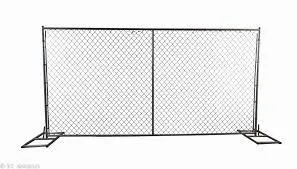 8f x 8ft Temporary Chain-link fence sectional standing upright with supports indicating movable and temporary