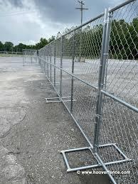 8f x 8ft Temporary Chain-link fence sectional standing upright with supports indicating movable and temporary