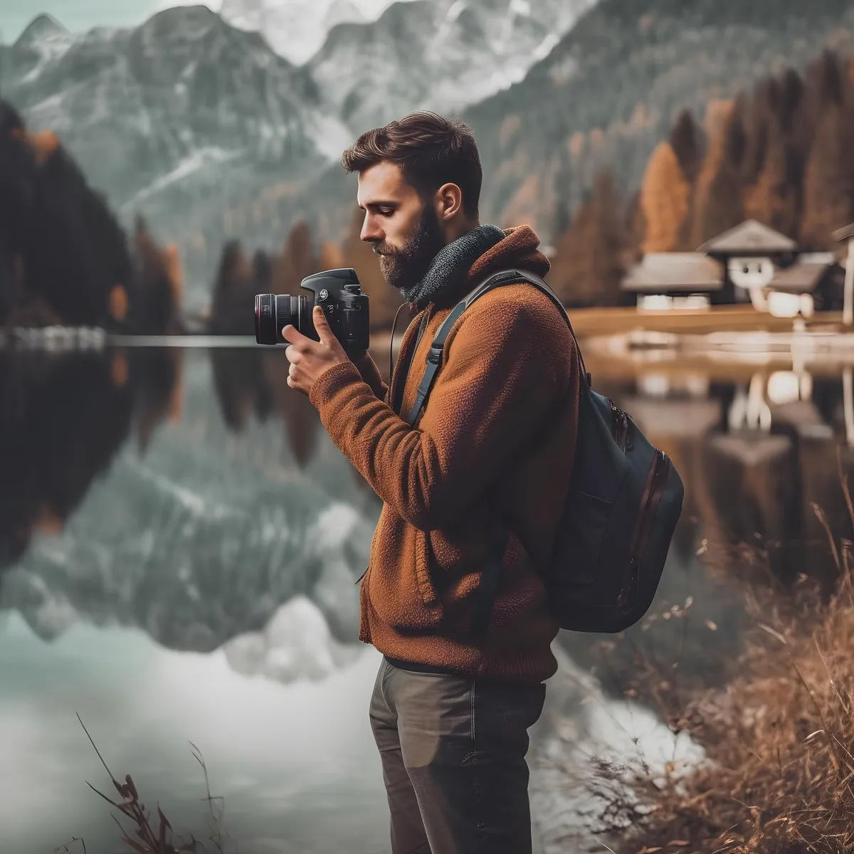 Man Taking a Photo in Nature