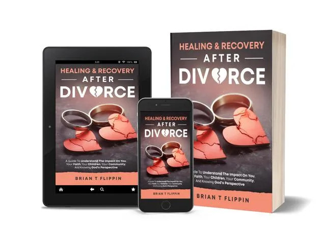 A hardcover book and a spiral-bound workbook, both titled 'Healing and Recovery After Divorce'