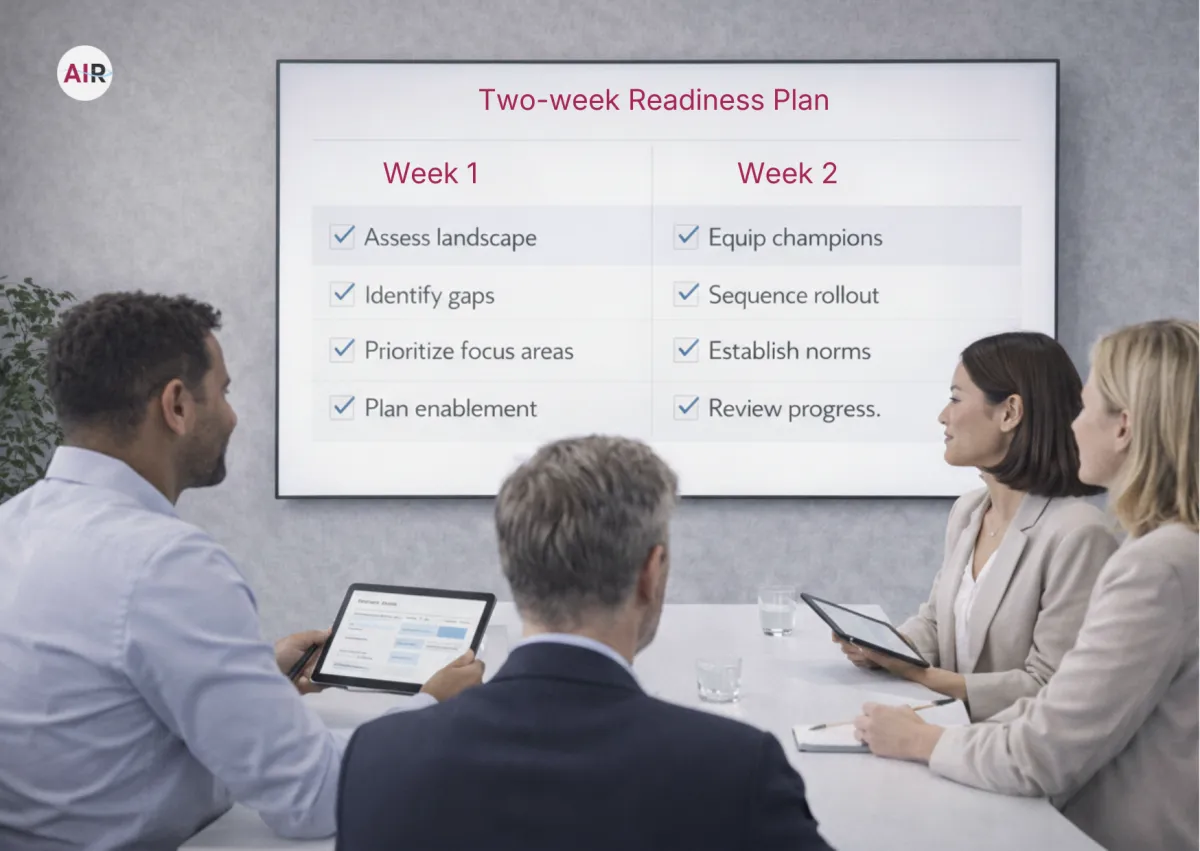 a team working through a two-week planning board.