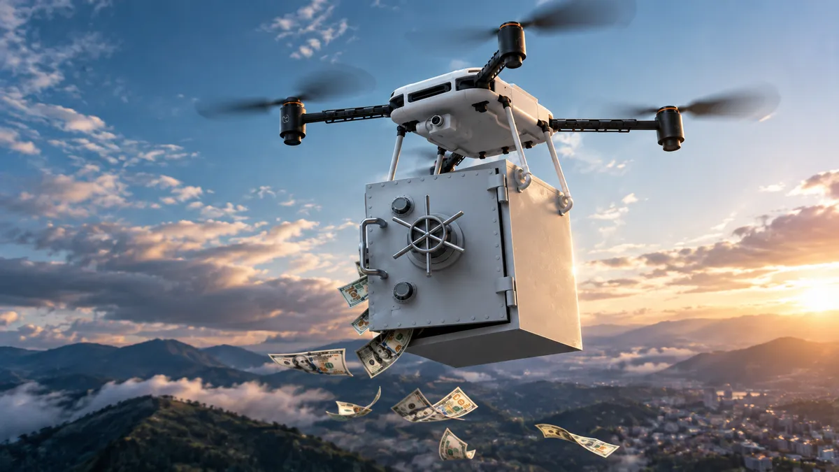 dron llevando dinero