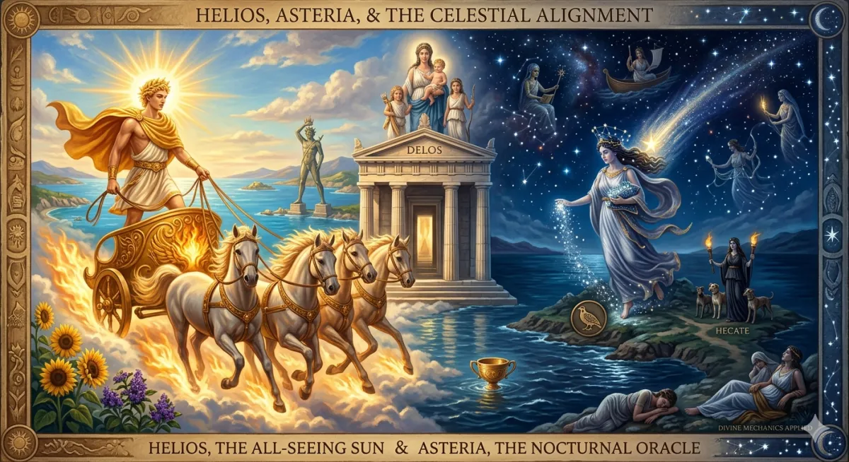 Asteria and Helios: The Cosmic Dance of Night and Day