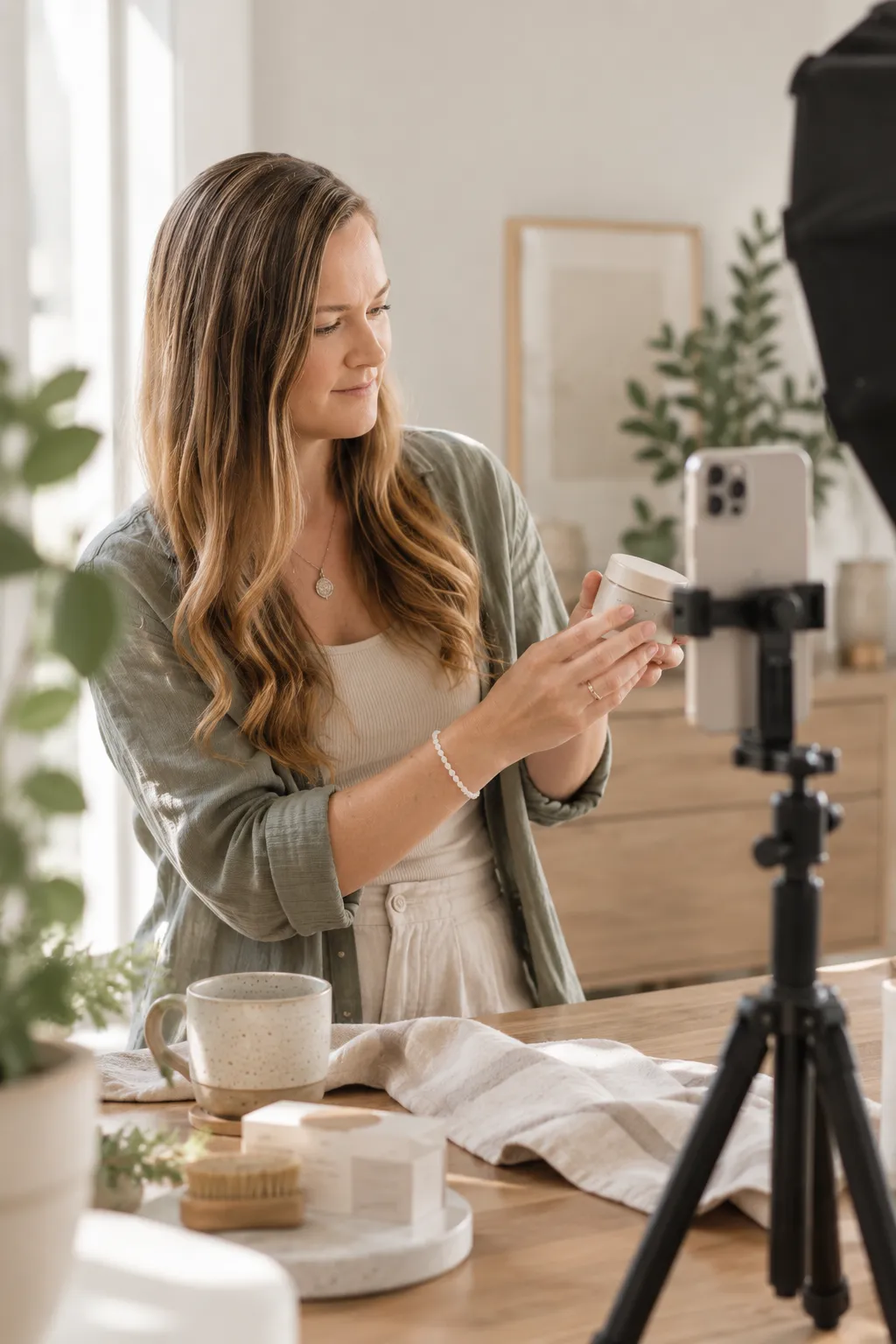 Melanie Vance, Creative Strategist and Founder of Insightful Creative, reviewing video analytics and creative storyboards in a sunlit studio