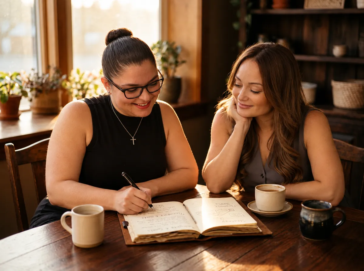 Private intentional mentorship conversation over an open journal and strategic roadmap