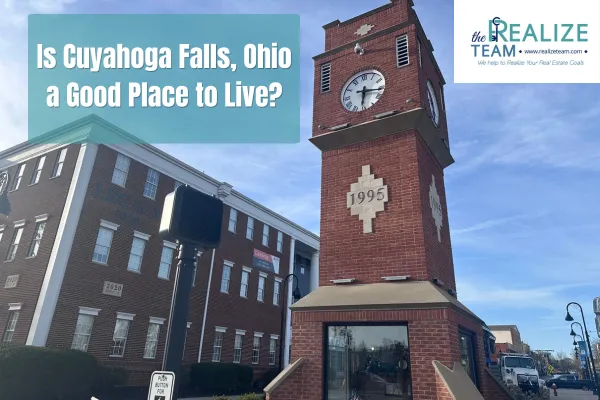 Cuyahoga Falls Ohio riverfront and Front Street district representing community life in Summit County