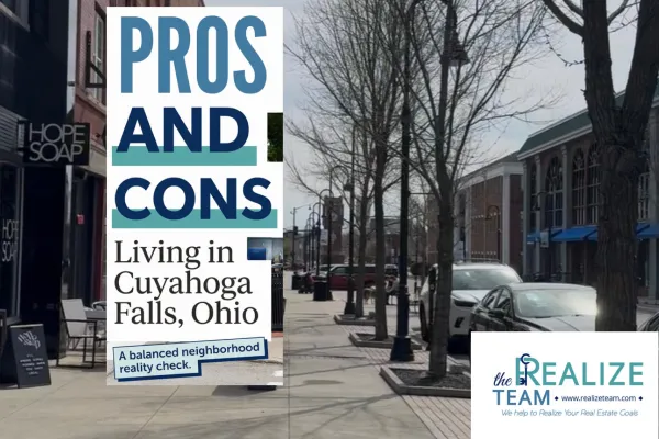 Cuyahoga Falls Ohio riverfront along Front Street representing community life and real estate in Summit County