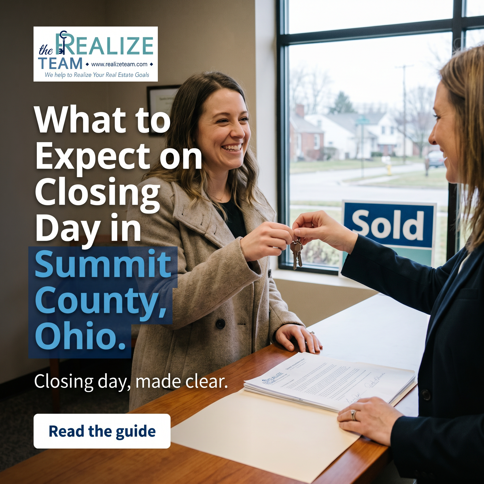 Buyer and seller signing closing documents on closing day in Summit County Ohio