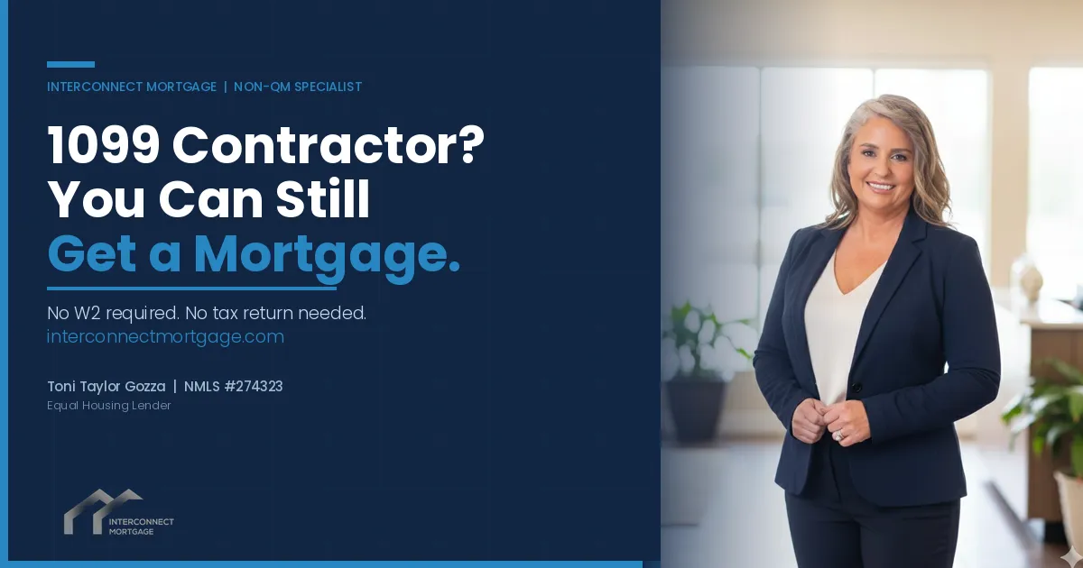 Toni Taylor Gozza explaining 1099 contractor mortgage programs in Florida at Interconnect Mortgage in Palm Beach Gardens