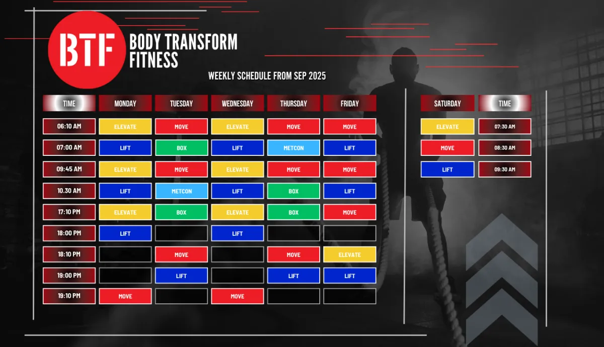 Body Transform Fitness Class Timetable