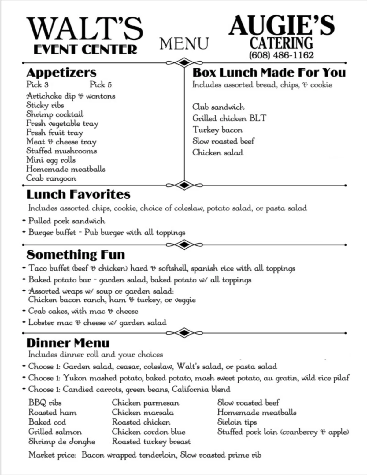 augies bangor wi catering menu