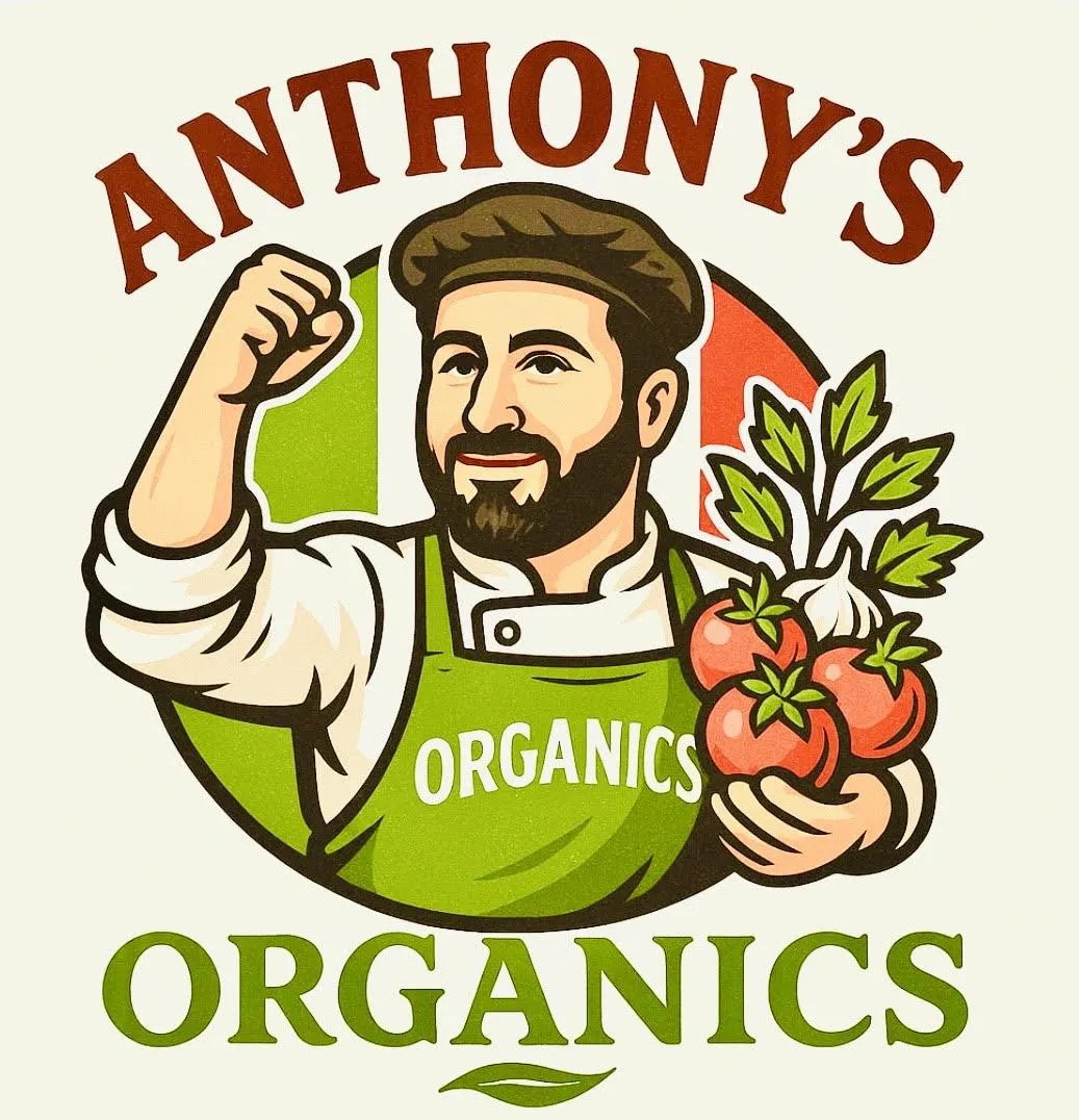 Anthony's Organics Brand Logo avatar with his right hand held up in a victorious fist pump 