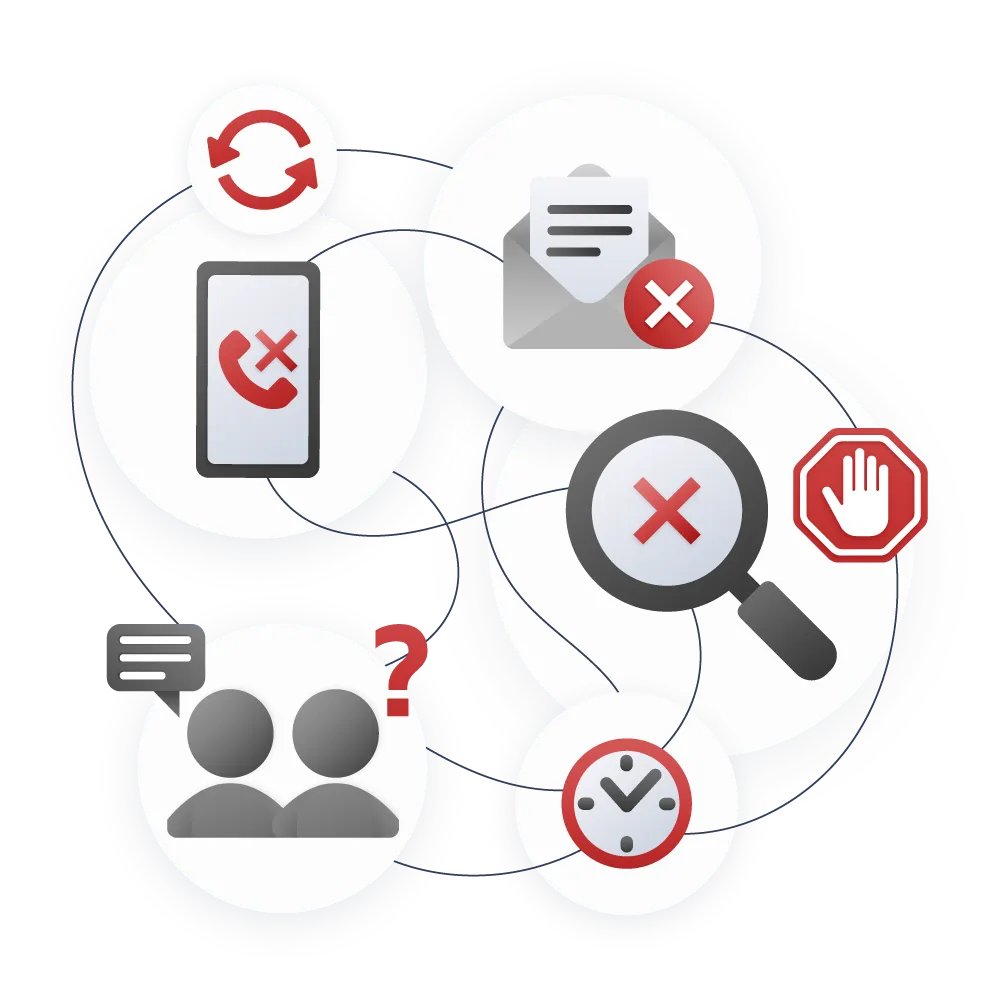 What's broken in traditional business development - Random outreach, unreliable referrals, unpredictability, and inconsistent deal flow illustrated with icons