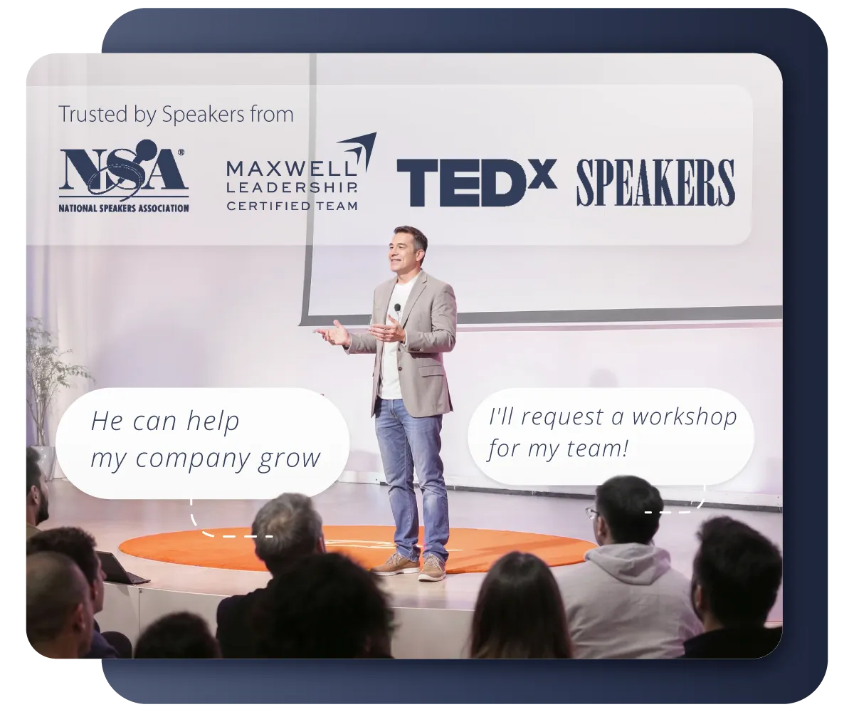 Professional business consultant speaking at corporate event - SpeakerHUB platform for landing high-value clients