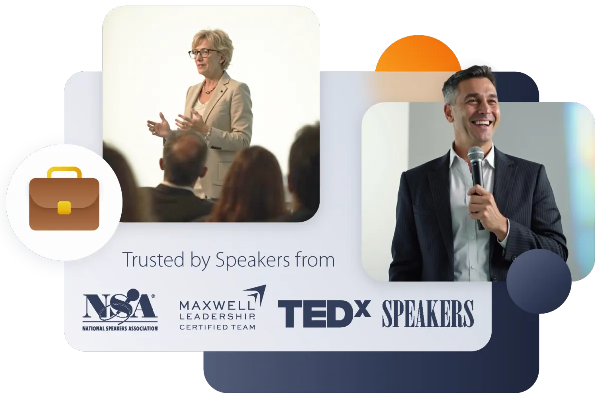 Professional business consultant speaking at corporate event - SpeakerHUB platform for landing high-value clients