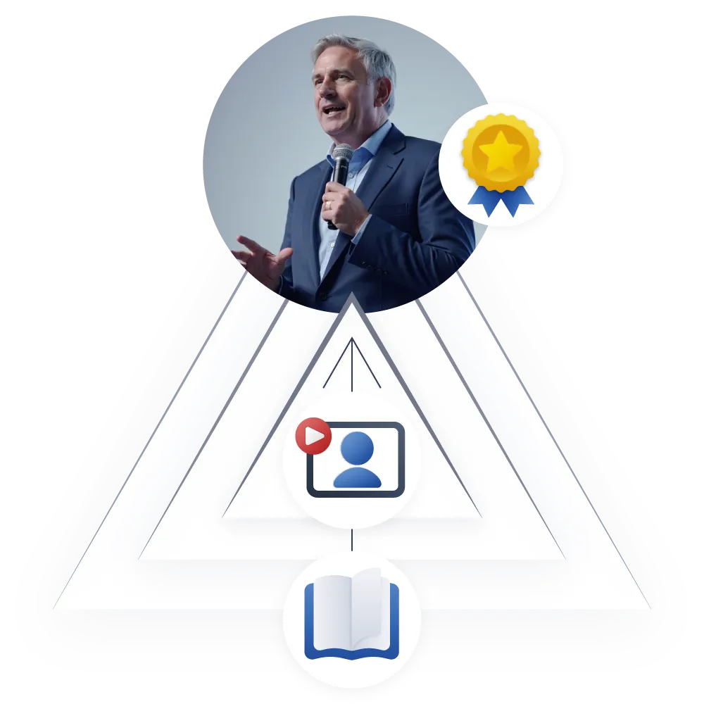 Speaker on stage with a selection framework highlighting how editors and hosts choose experts.