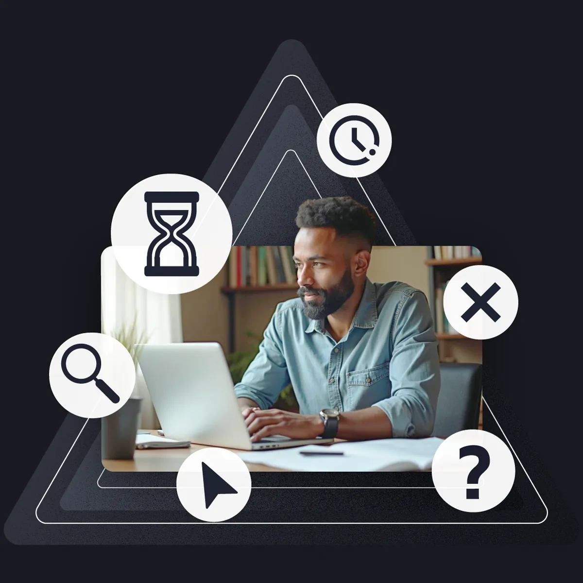 What's broken in traditional business development - Random outreach, unreliable referrals, unpredictability, and inconsistent deal flow illustrated with icons