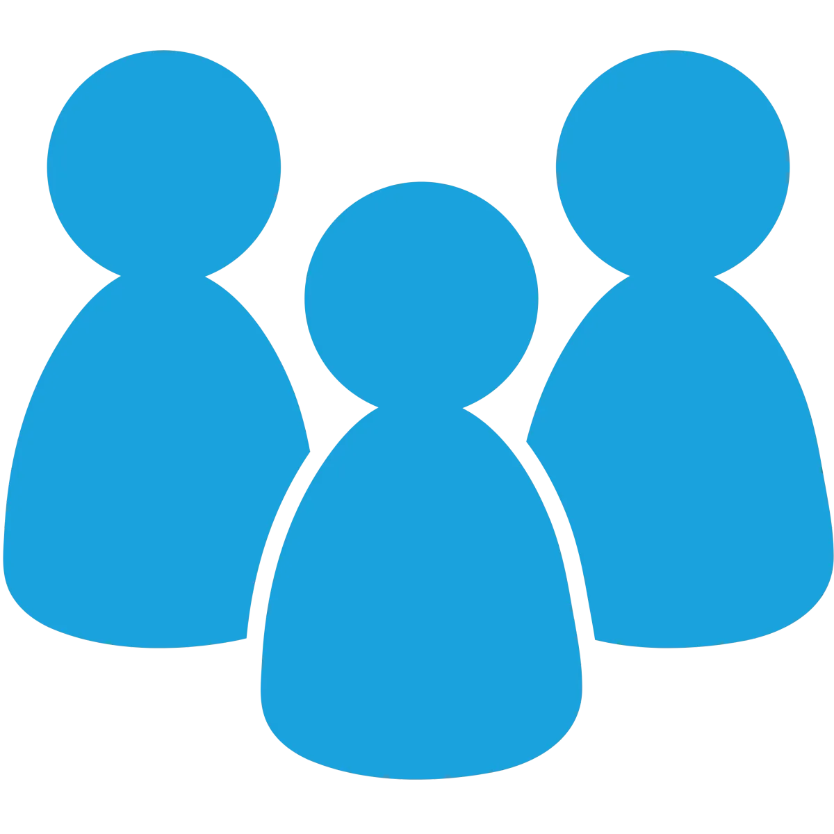 Blue icon of three people silhouettes grouped together.   
