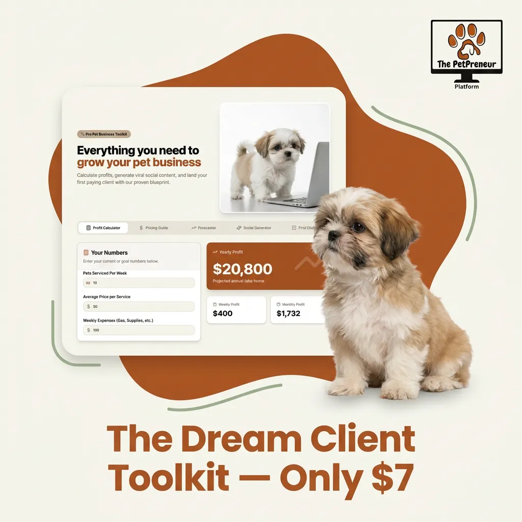 The Dream Client Toolkit and dog showing client growth