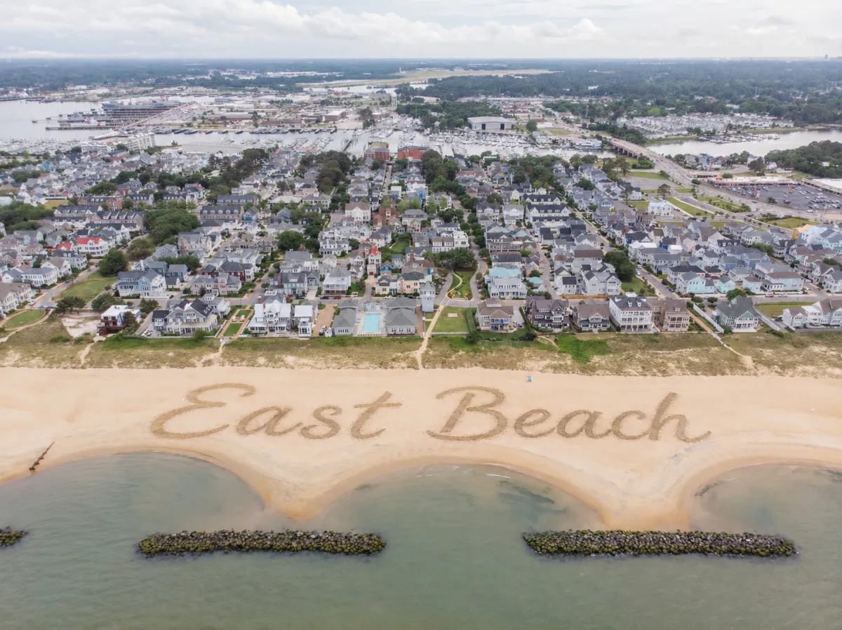 East Beach Norfolk bayfront waterfront homes Chesapeake Bay aerial view