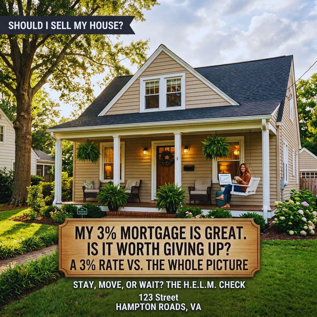 Hampton Roads homeowner comparing staying and moving with a 3 percent mortgage using the HELM Check by John King