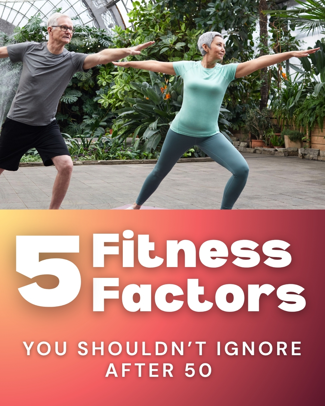 Man and woman over 50 exercising together to improve strength, balance and mobility for healthy aging.
