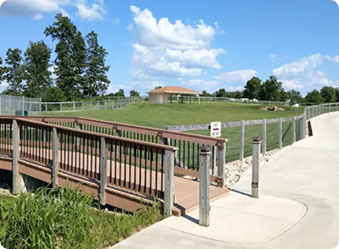 Gated outdoor play area at Diamond Kennels