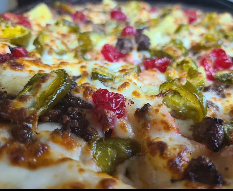 person holding white and brown pizza