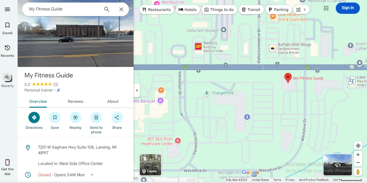 My Fitness Guide Google Map Location (7201 W Saginaw Suite 108, Lansing,MI,48917)