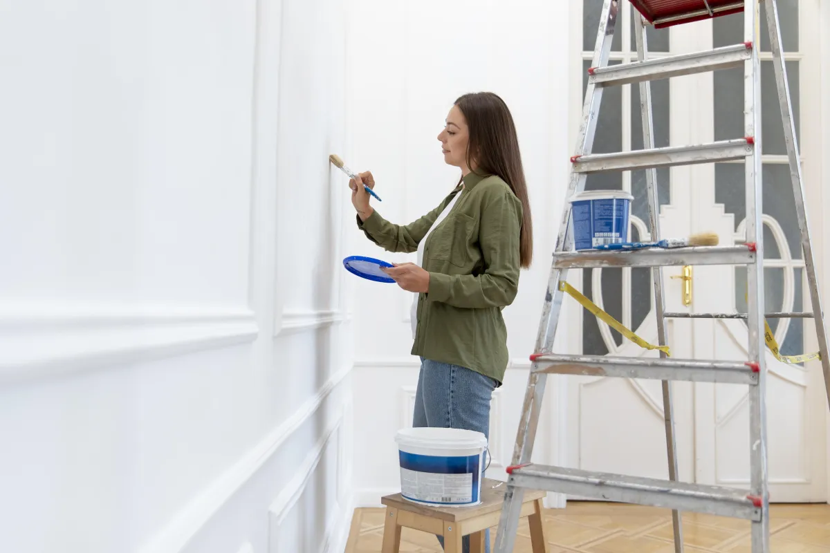 a woman painting a wall