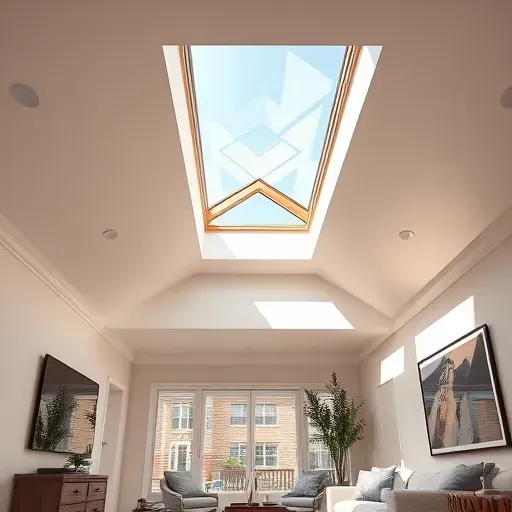 Freshly installed skylight in modern living room illuminating interior with natural light and stylish minimalist decor