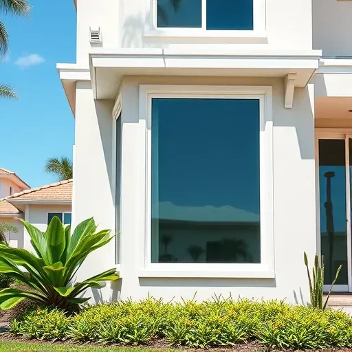 Freshly installed impact windows in a contemporary Delray Beach home featuring sleek design and lush landscaping.