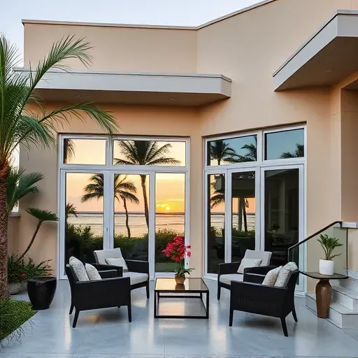 Completed installation of Impact Windows & Doors in Tavernier, FL, features sleek design amid tropical surroundings.