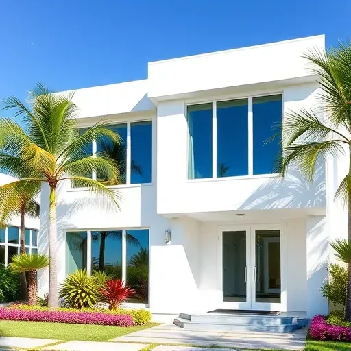 Impact windows and doors installed in a modern Cutler Bay home with reflective glass and tropical landscaping.