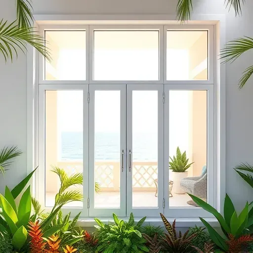 Impact Windows & Doors installation in Pompano Beach FL surrounded by tropical greenery and ocean views enhances upscale aesthetics.
